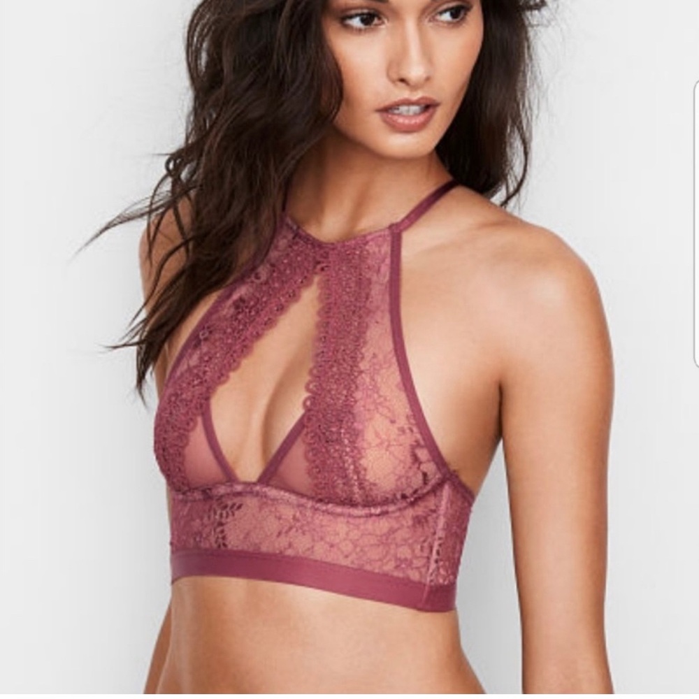 Victoria's Secret Very Sexy Orchid Eyelash Lace High Neck Bralette Size L